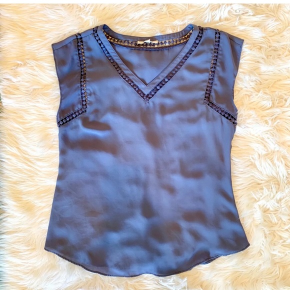 41 Hawthorn Tops - 41HAWTHORN Blue Cut Out V-Neck Blouse